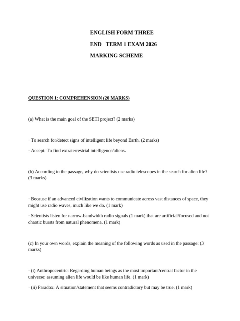 Eng f3 End Term 1 2026 Ms | PDF