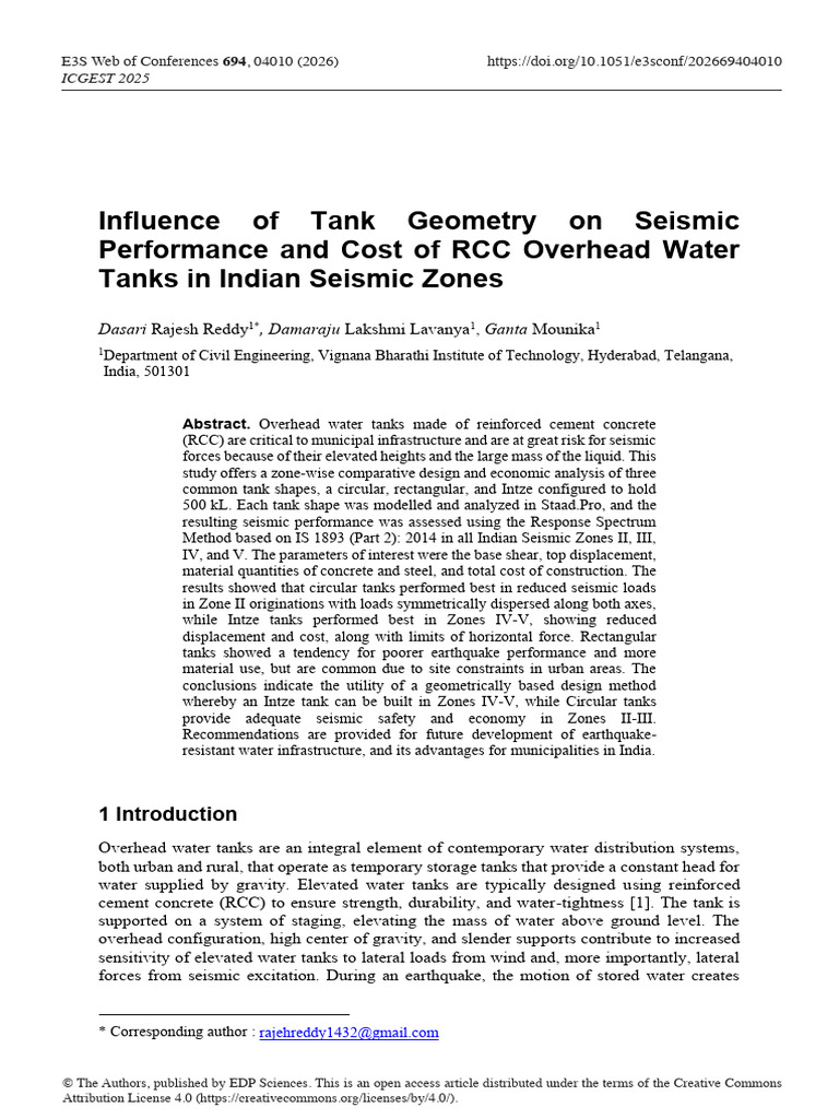Influence of Tank Geometry On Seismic Performance | PDF