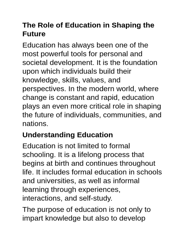 The Role of Education in Shaping The Future | PDF