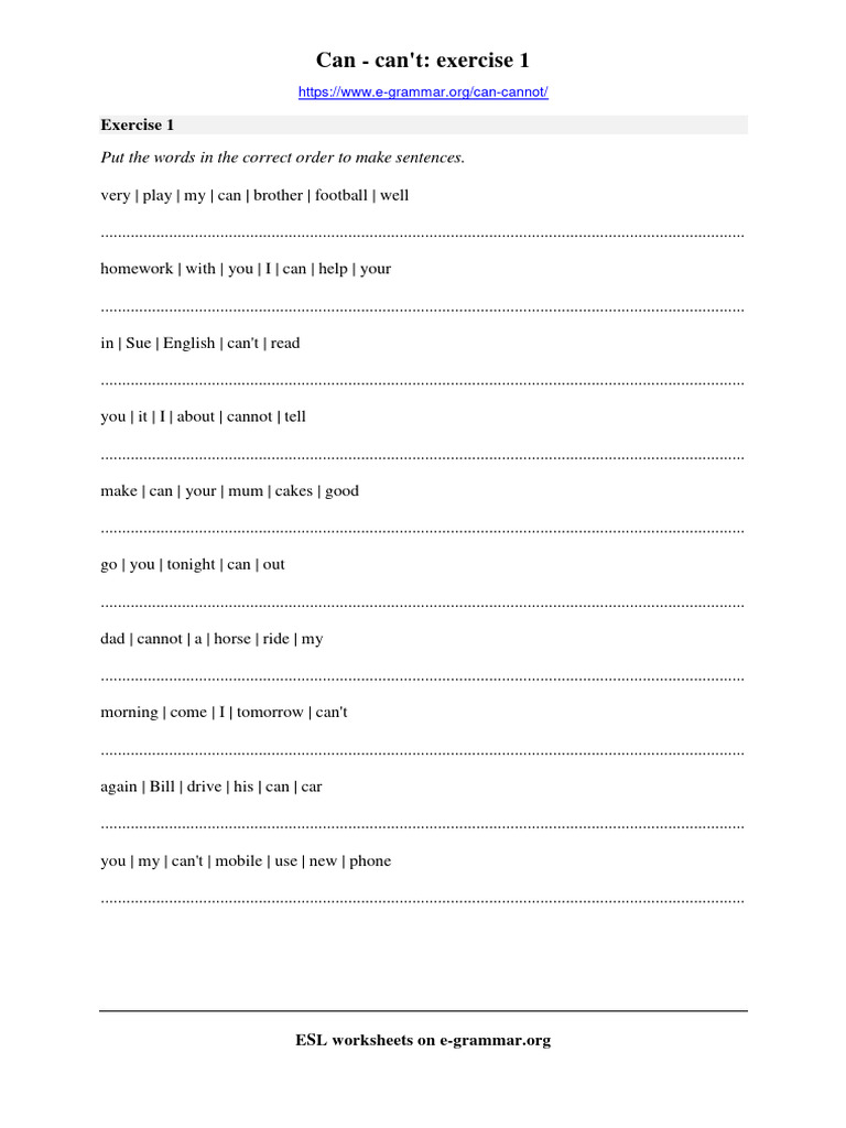 Can Cannot Exercise 1 | PDF