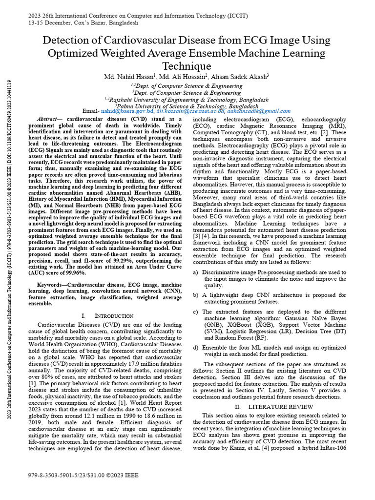 Detection of Cardiovascular Disease From ECG Image Using Optimized ...