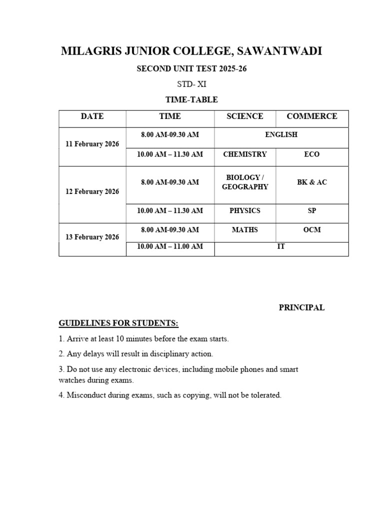 Second UT TimeTable - Feb 2026 | PDF