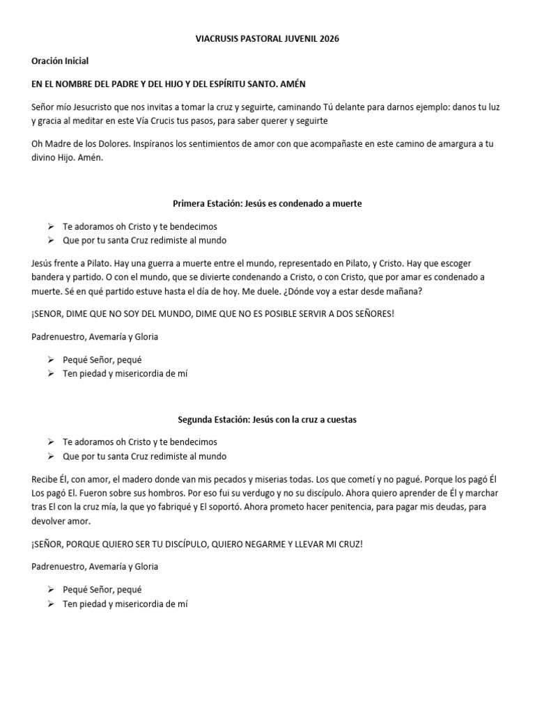 Viacrusis Pastoral Juvenil 2026 | PDF