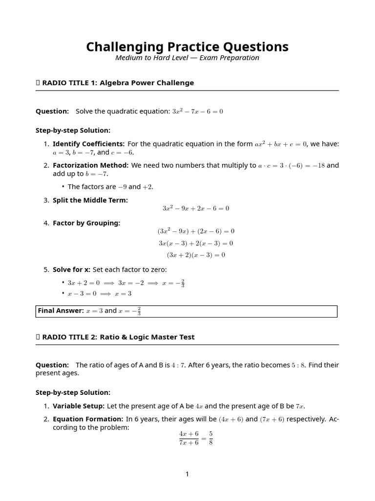 Challenging Practice Questions | PDF