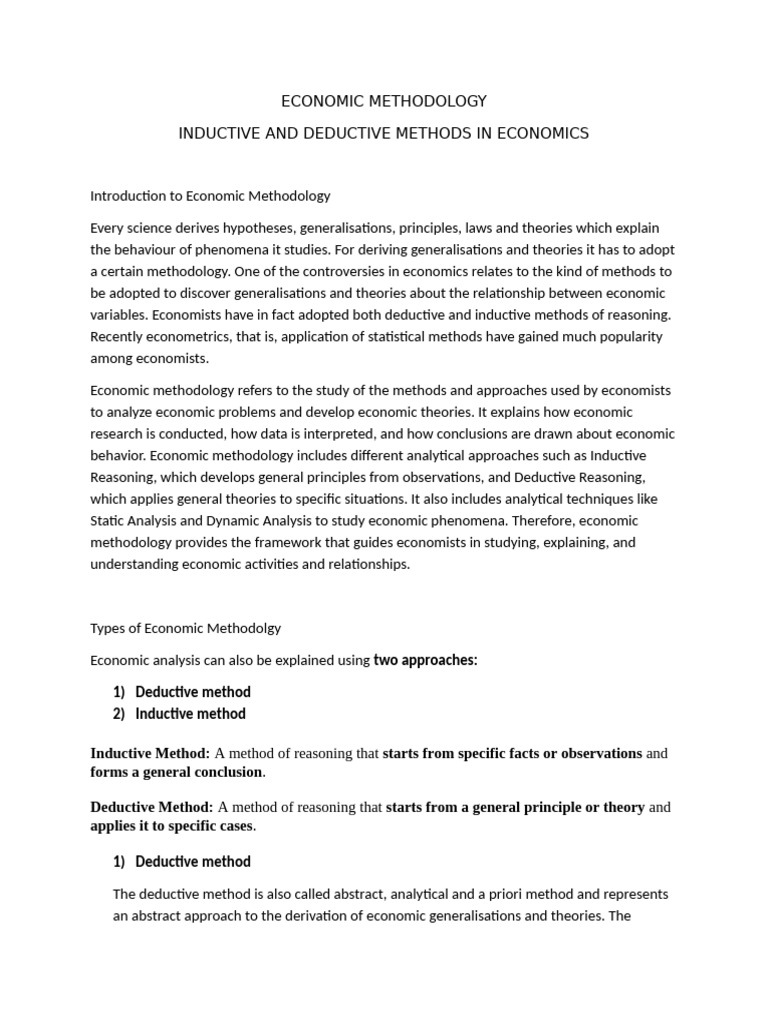 Inductive and Deductive Methods in Economics | PDF