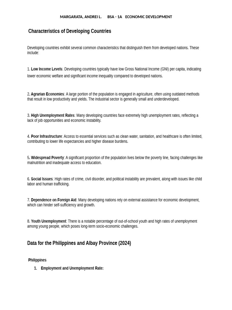 Characteristics of Developing Countries | PDF