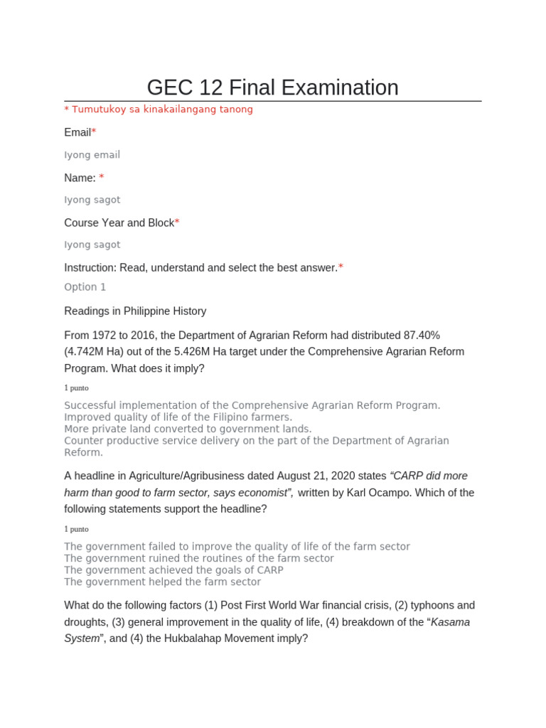 GEC 12 Final Examination | PDF