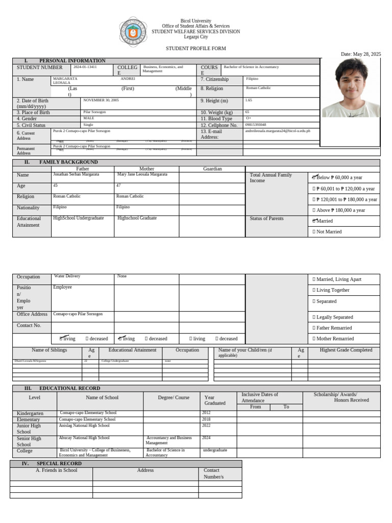 BU F OSAS (USWSD) 02 Individual Student Profile | PDF