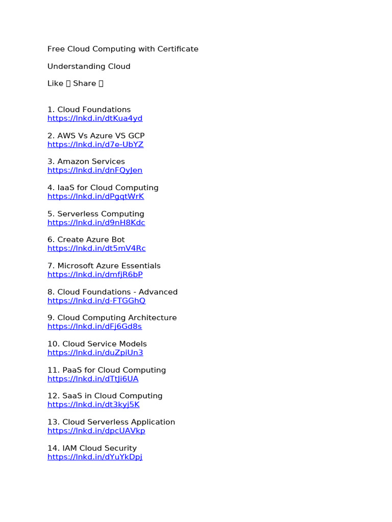 Free Cloud Computing With Certificate | PDF