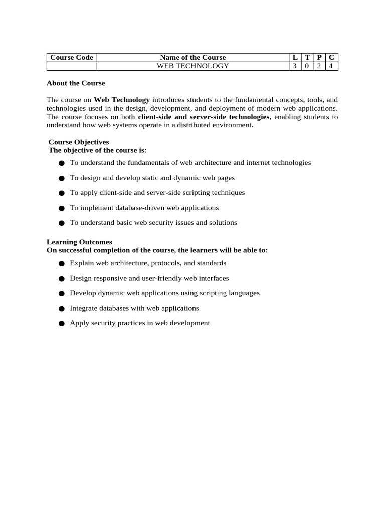 Web Technology Syllabus | PDF