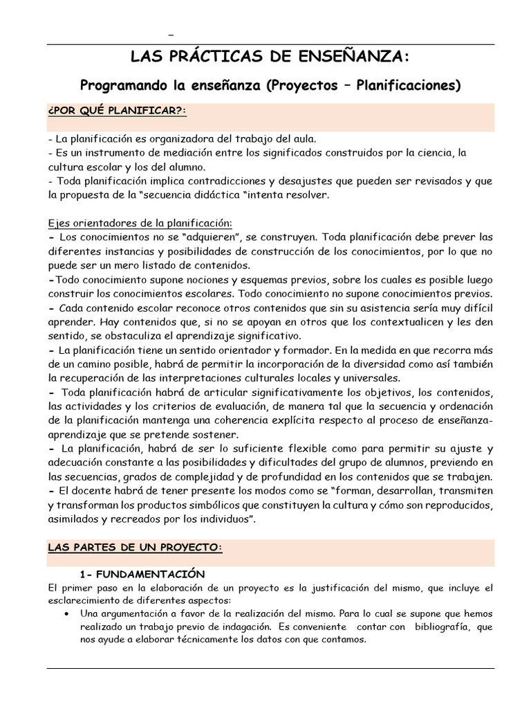 LAS PRÁCTICAS DE ENSEÑANZA, Armando Proyectos Didácticos | PDF