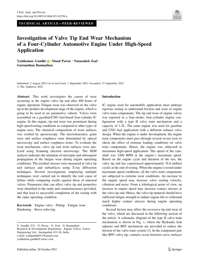 Investigation of Valve Tip End Wear Mechanism of A | PDF