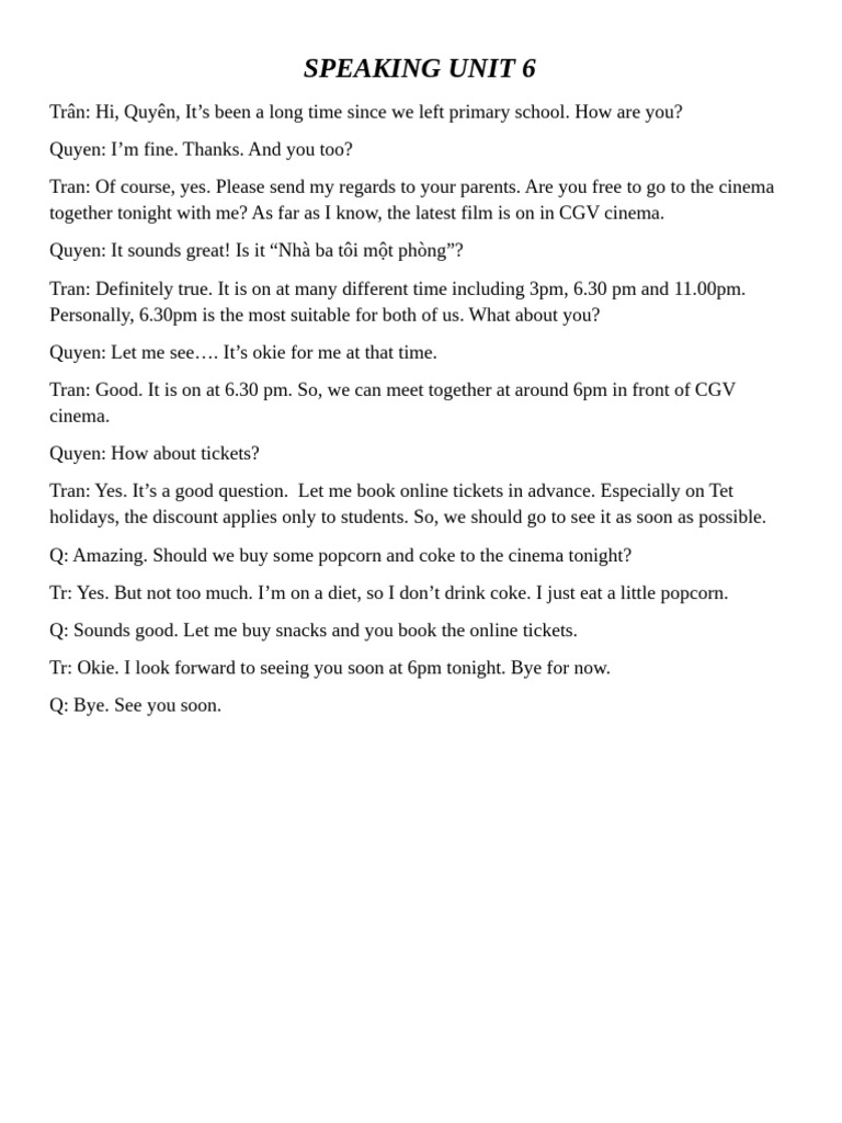 Speaking Unit 6 | PDF
