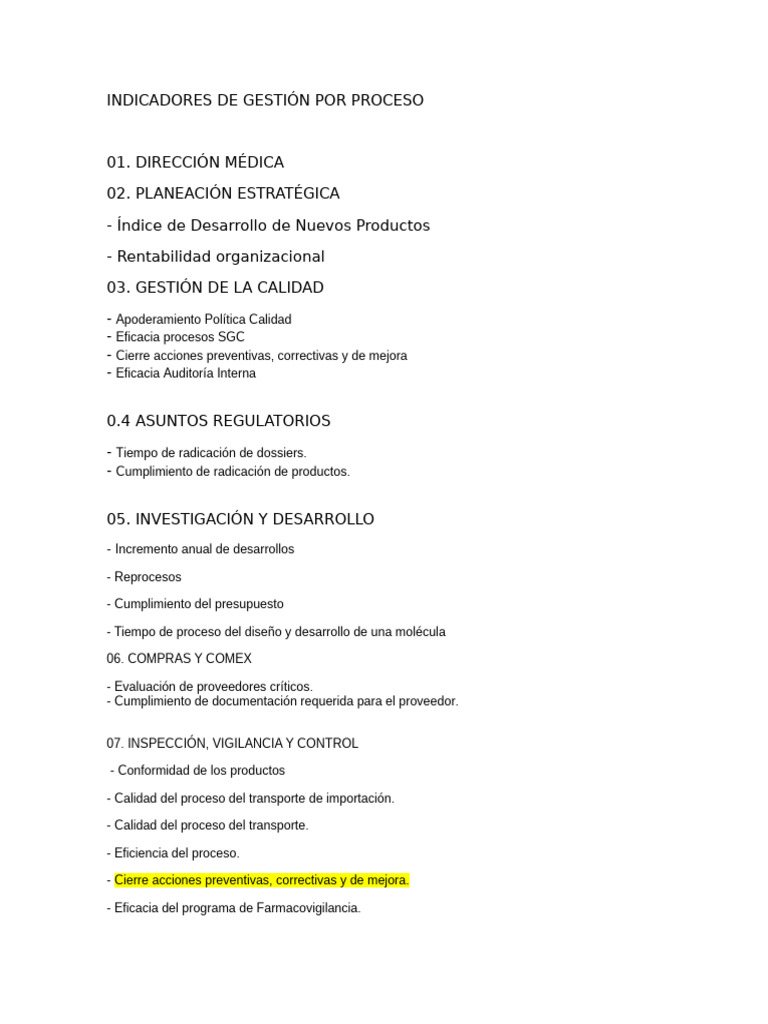 Indicadores de Gestión Por Proceso | PDF