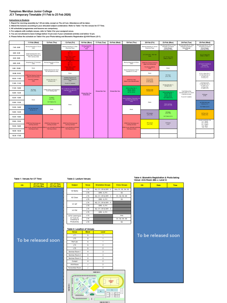 2026 JC1 Temp Timetable Final - Updated 10 Feb 26 | PDF
