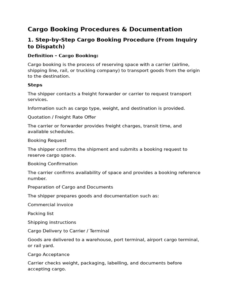 Cargo Booking Procedures | PDF