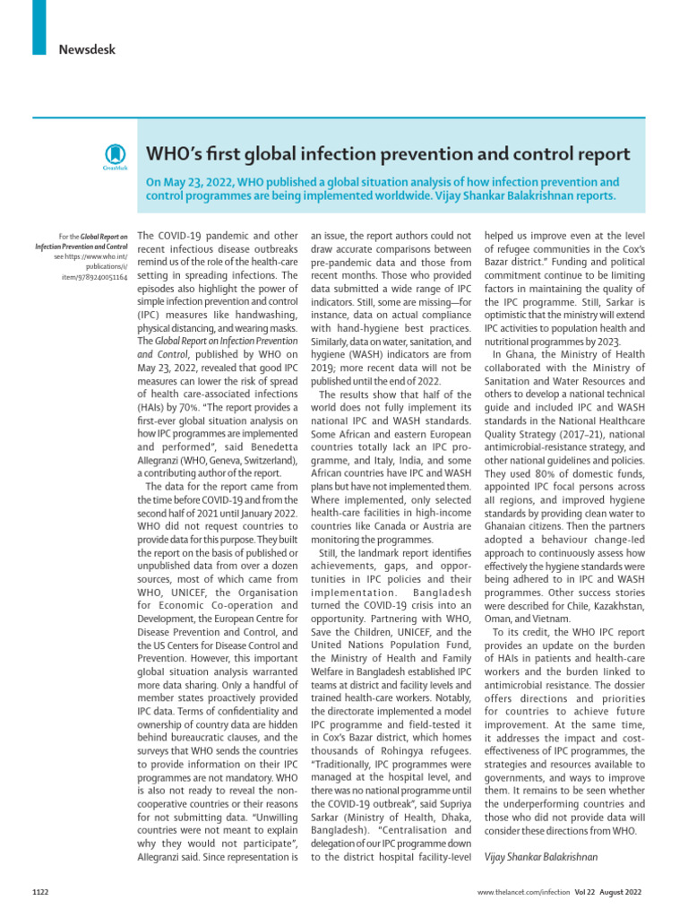 WHO's First Global Infection Prevention and Contro | PDF