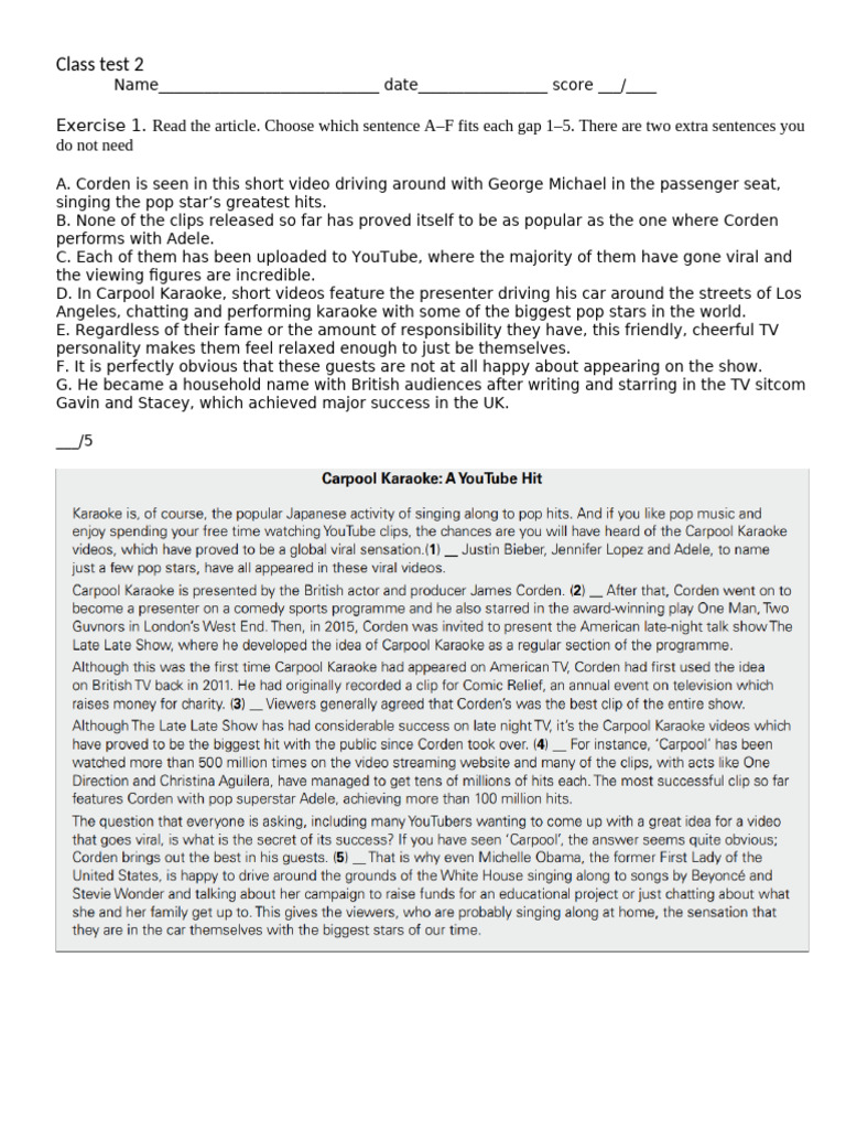 Class Test 2 Unit 9. Jazz Handout | PDF