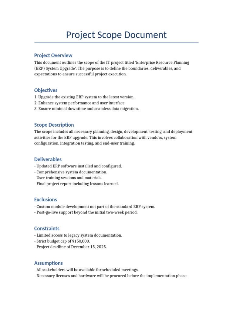 IT Project Scope Template | PDF