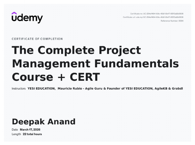 Certificate - Project Management Fundamental | PDF
