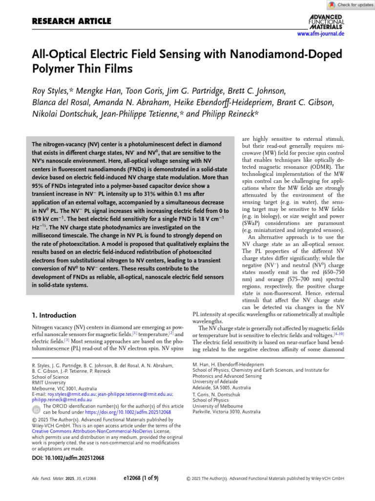 Adv Funct Materials - 2025 - Styles - All Optical Electric Field ...