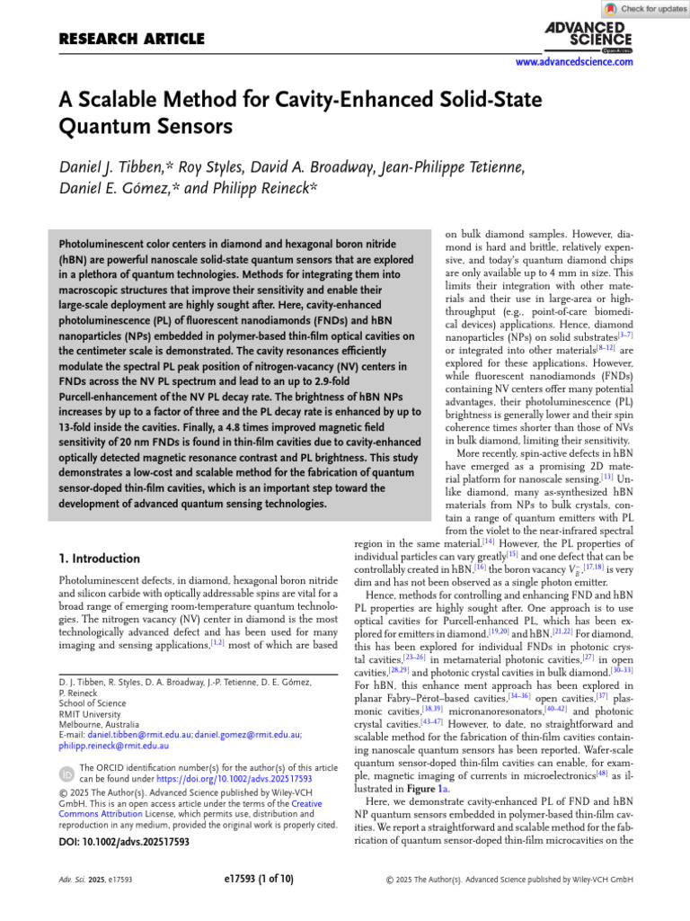 Advanced Science - 2025 - Tibben - A Scalable Method For Cavity ...