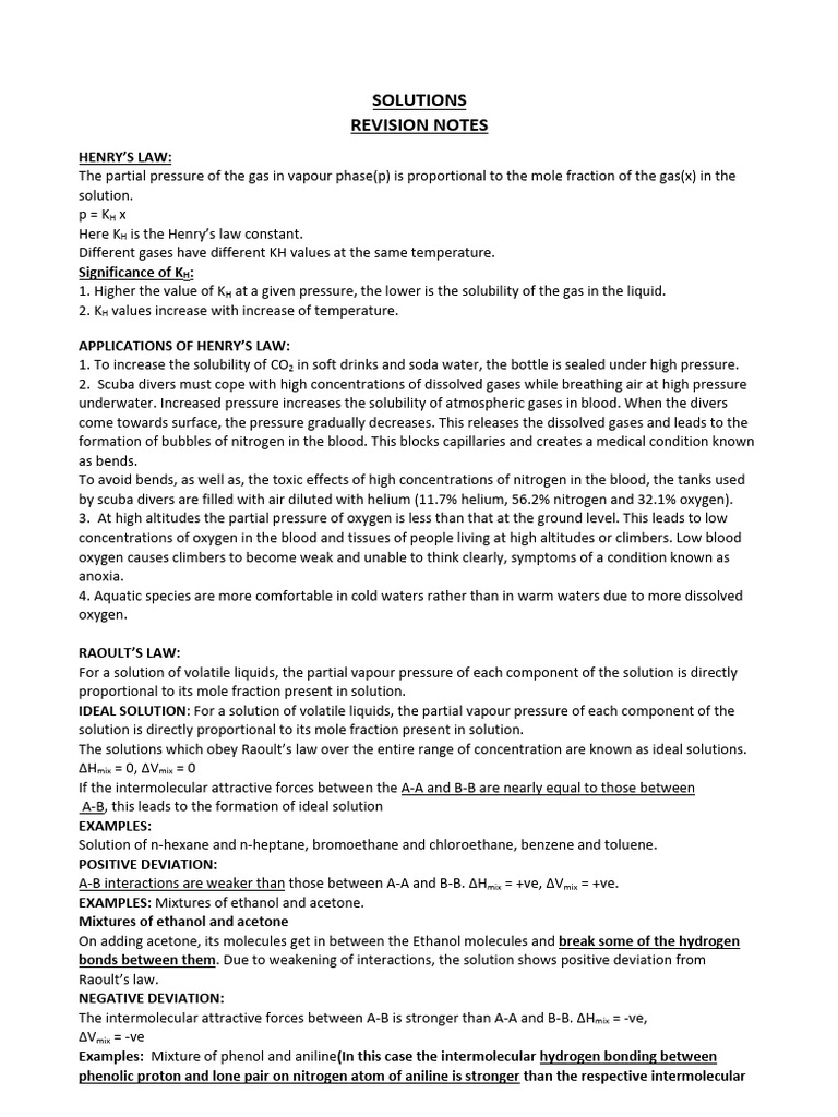 Solutions Revision Notes | PDF