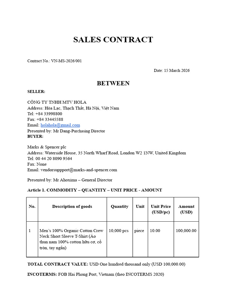 SALES CONTRACT-Final | PDF