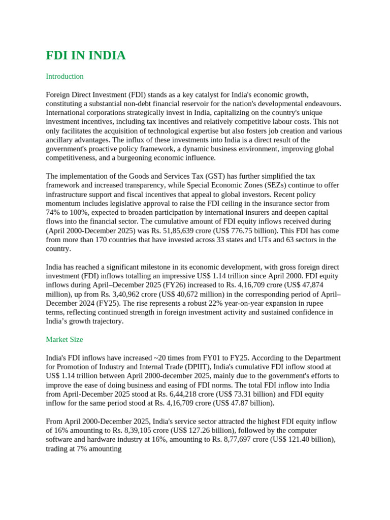 Role of Fdi in Growing India | PDF