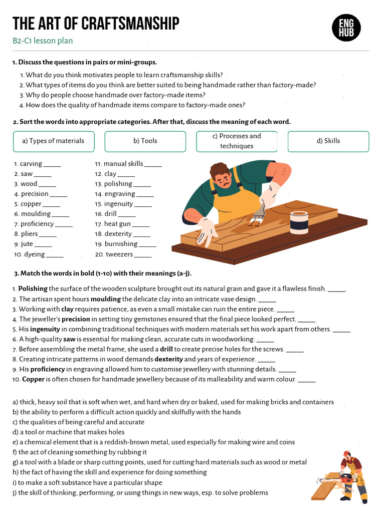 B2-C1 The Art of Craftsmanship A4 Worksheet SV | PDF | Crafts | Engraving