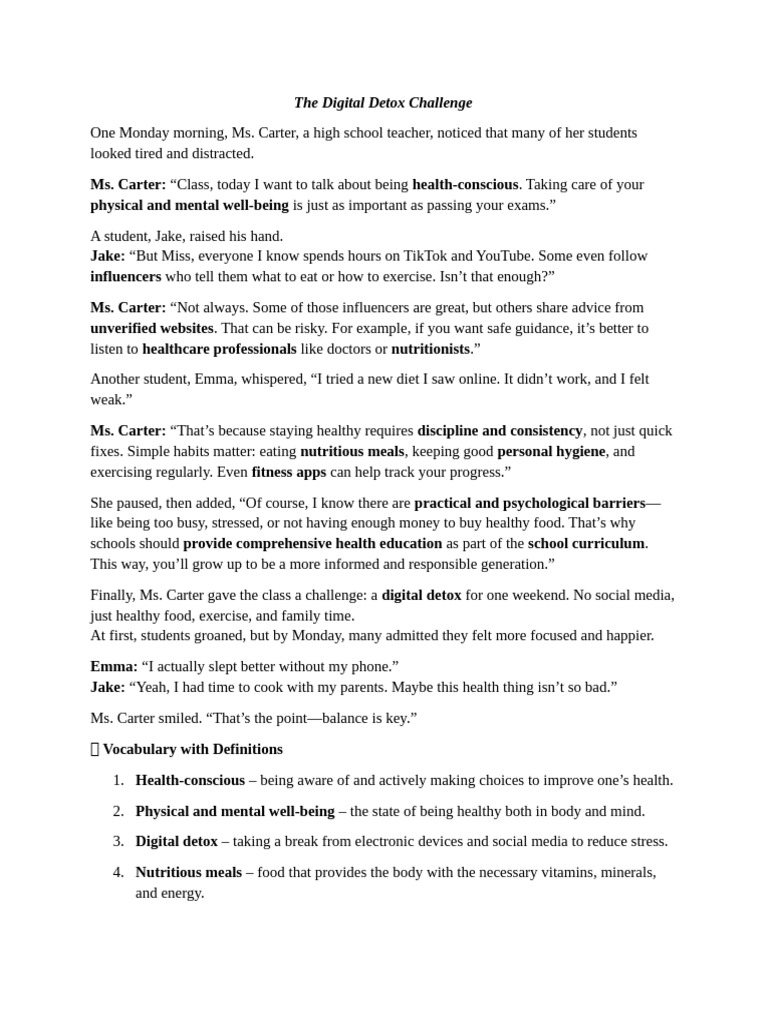 The Digital Detox Challenge (Speaking Part 3 - Health) | PDF