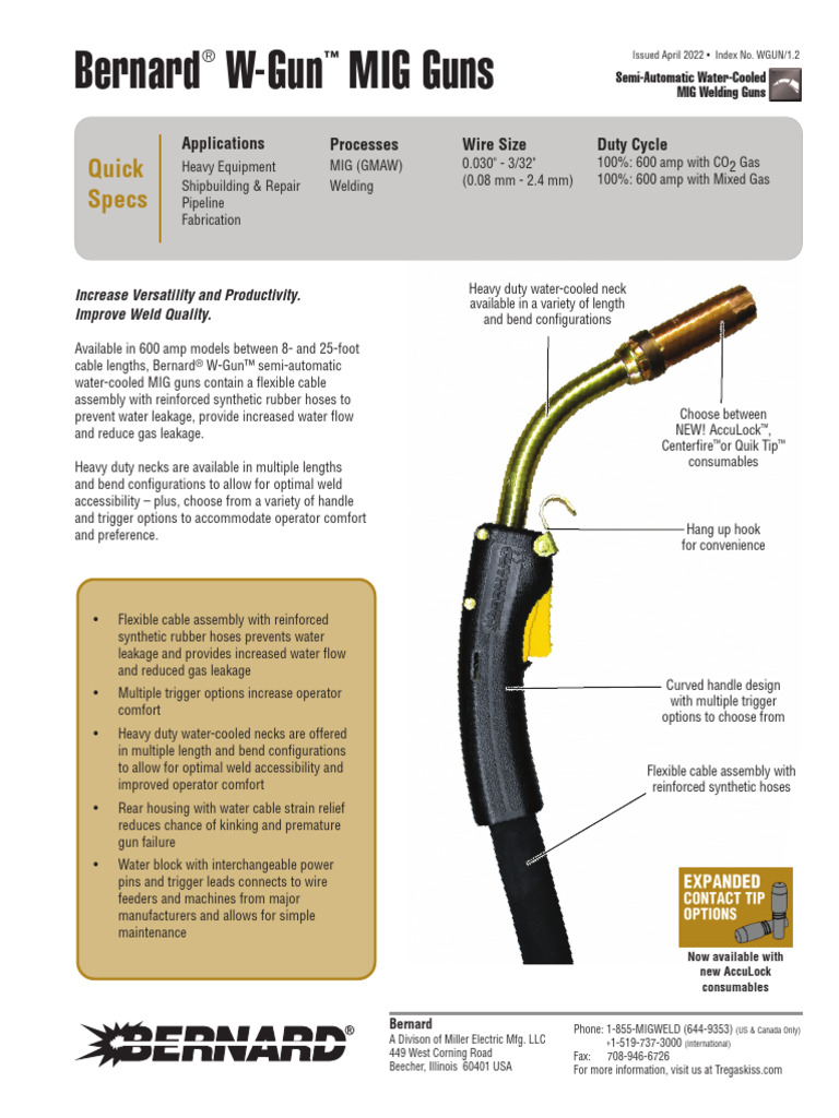 SP WGUN W Gun Semi Automatic Water Cooled MIG Guns Spec Sheet | PDF ...