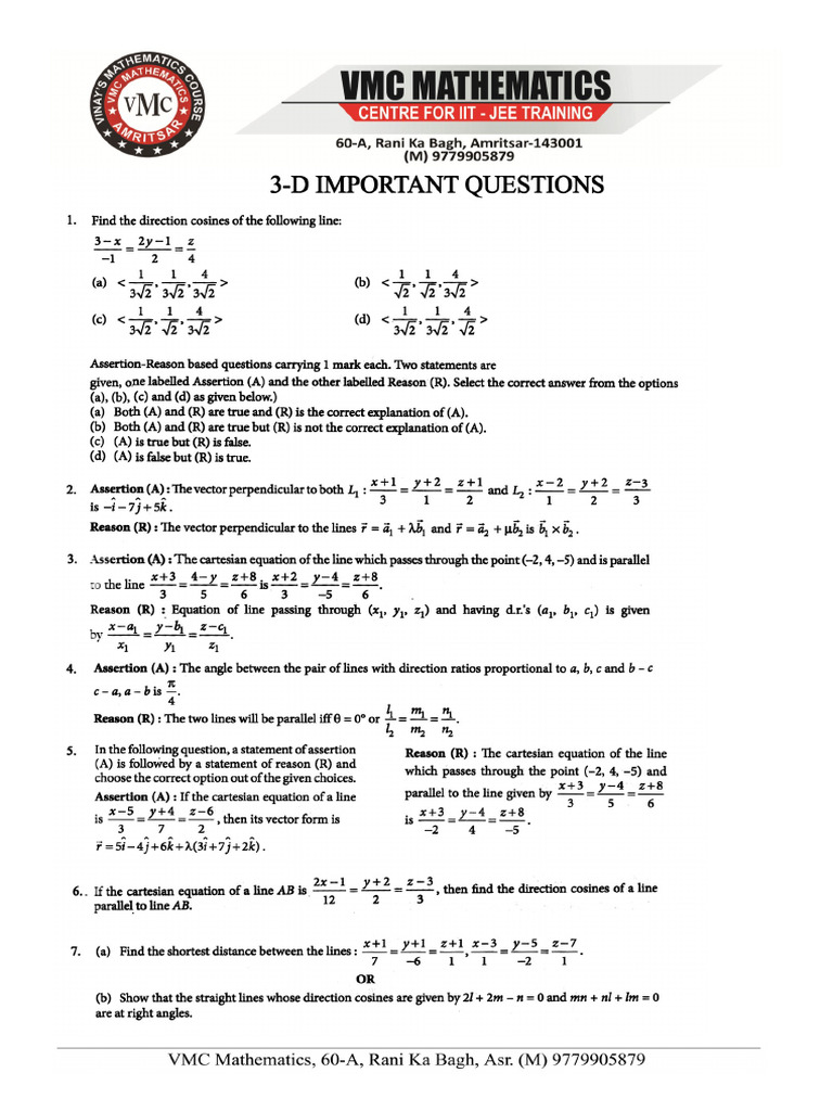 3D IMPORTANT Questions With Sol | PDF