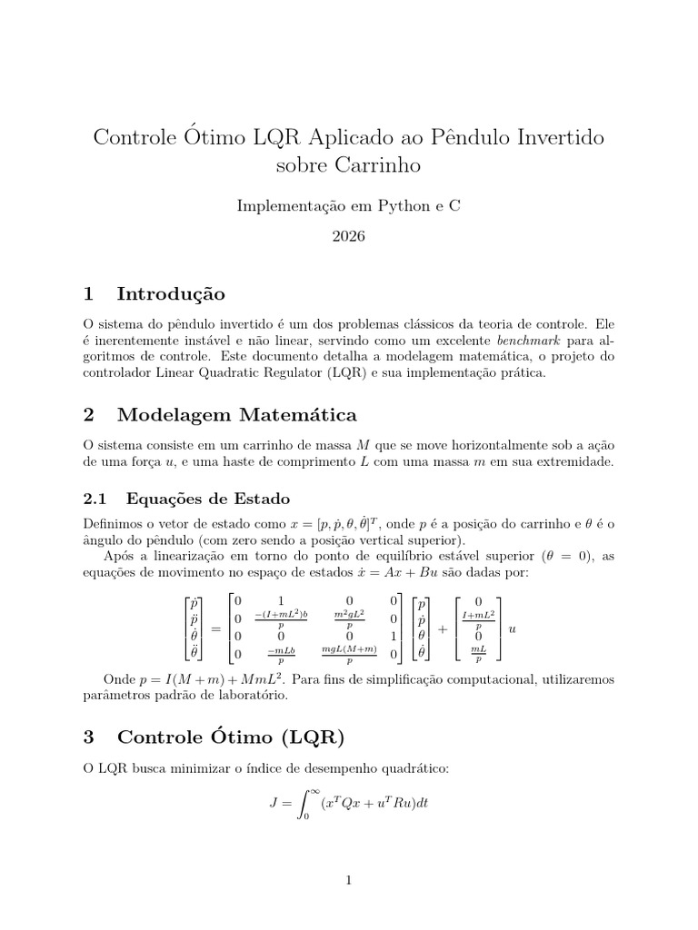 LQR Pêndulo Invertido | PDF