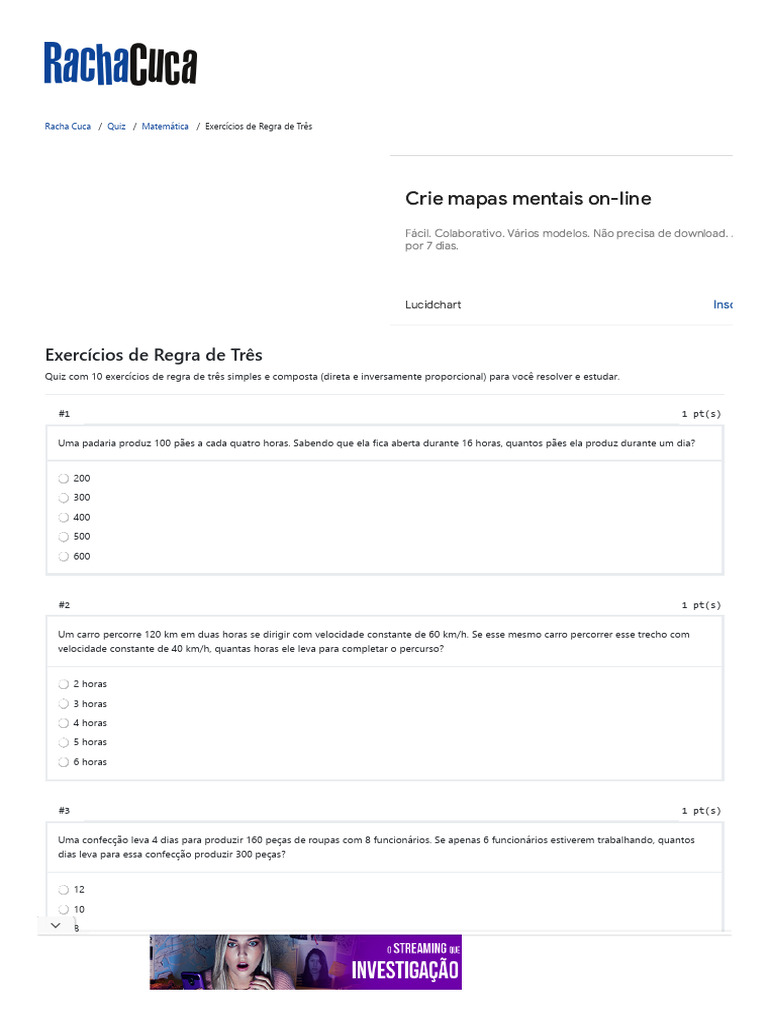 Exercícios de Regra de Três - Racha Cuca | PDF