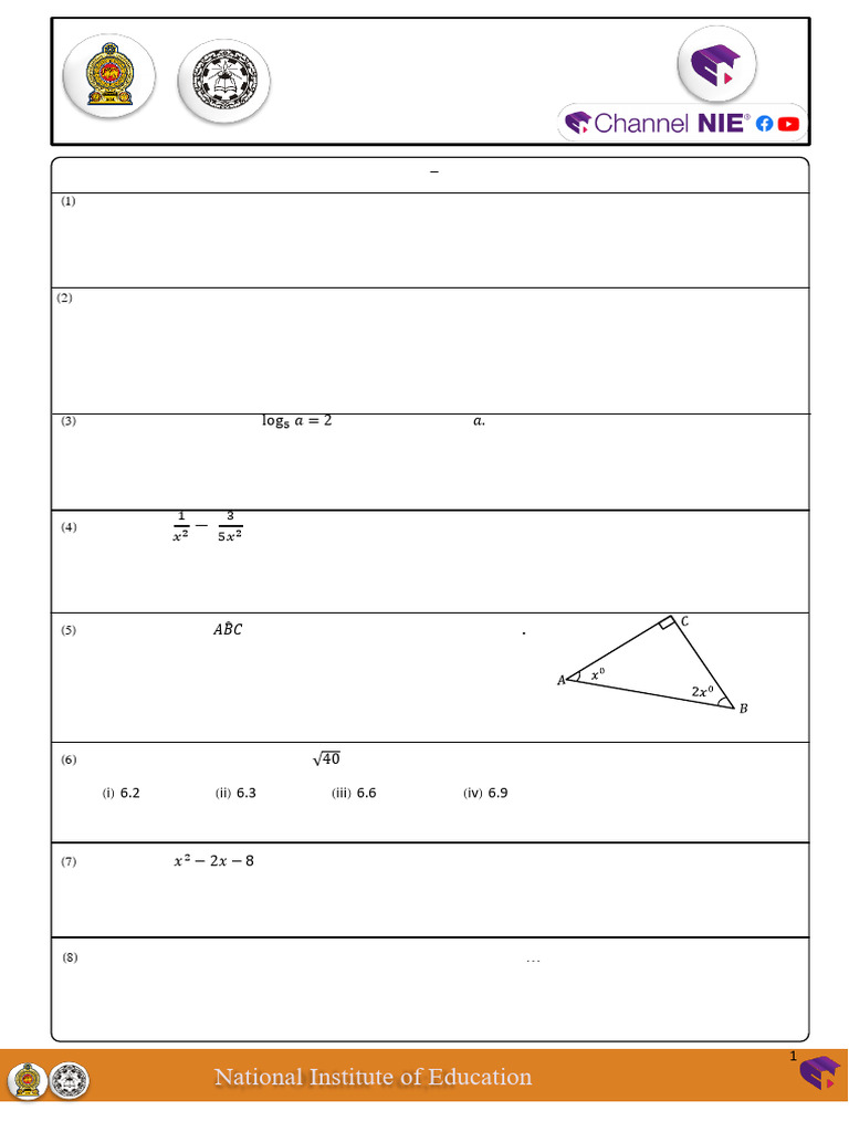 Maths - Paper 1 | PDF