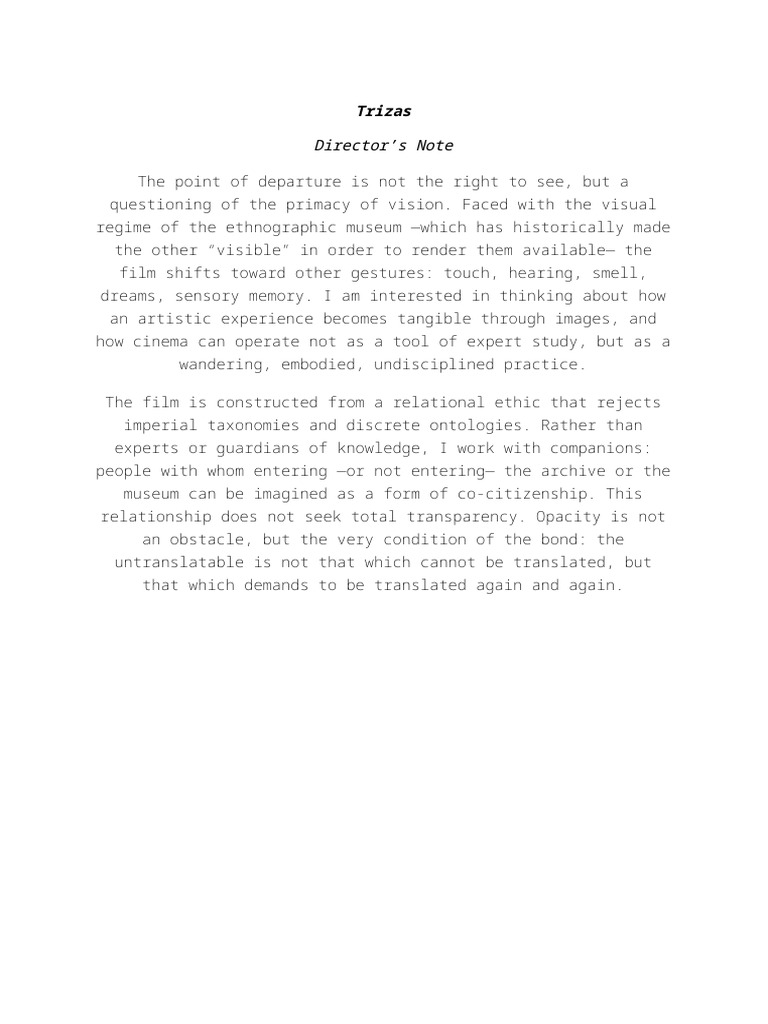 Trizas Director's Note | PDF