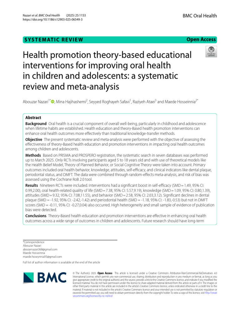 Review of School-Based Oral Health Interventions | PDF