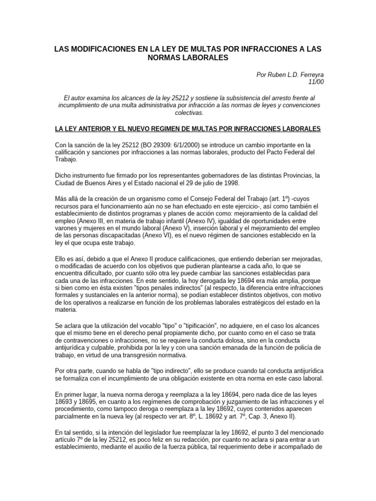 Las Modificaciones en La Ley de Multas Por Infracciones A Las Normas ...