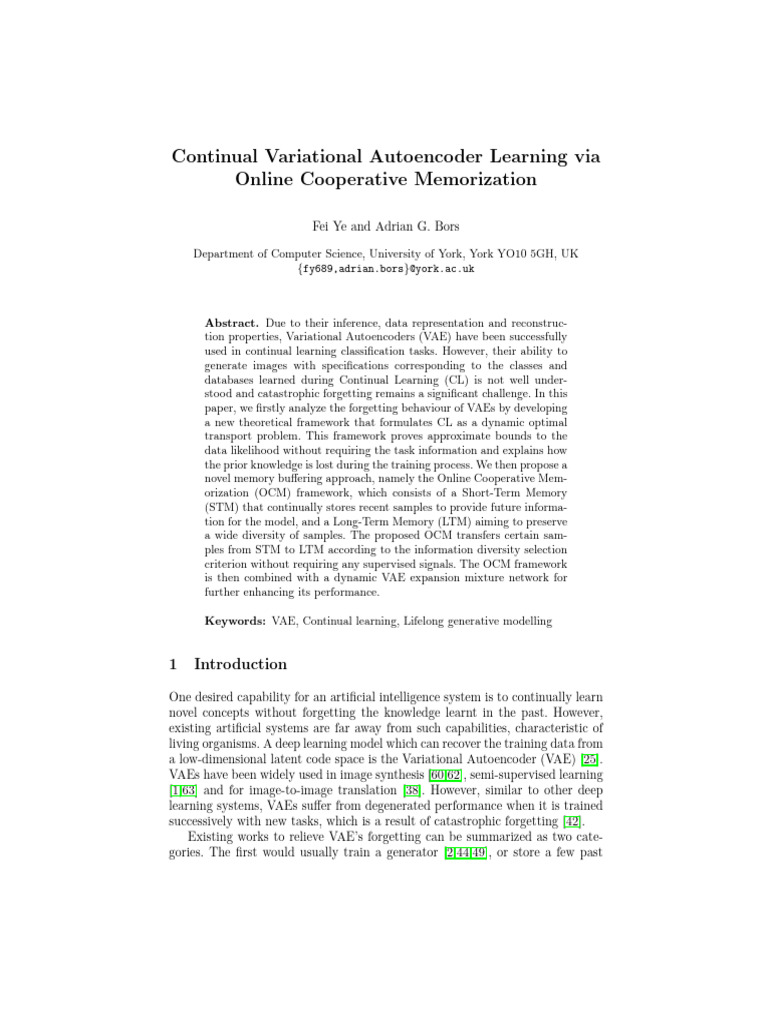 Continual Variational Autoencoder Learning Via | PDF | Applied ...