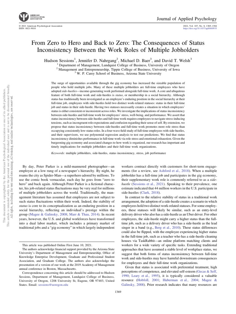 From Zero To Hero and Back To Zero: The Consequences of Status ...