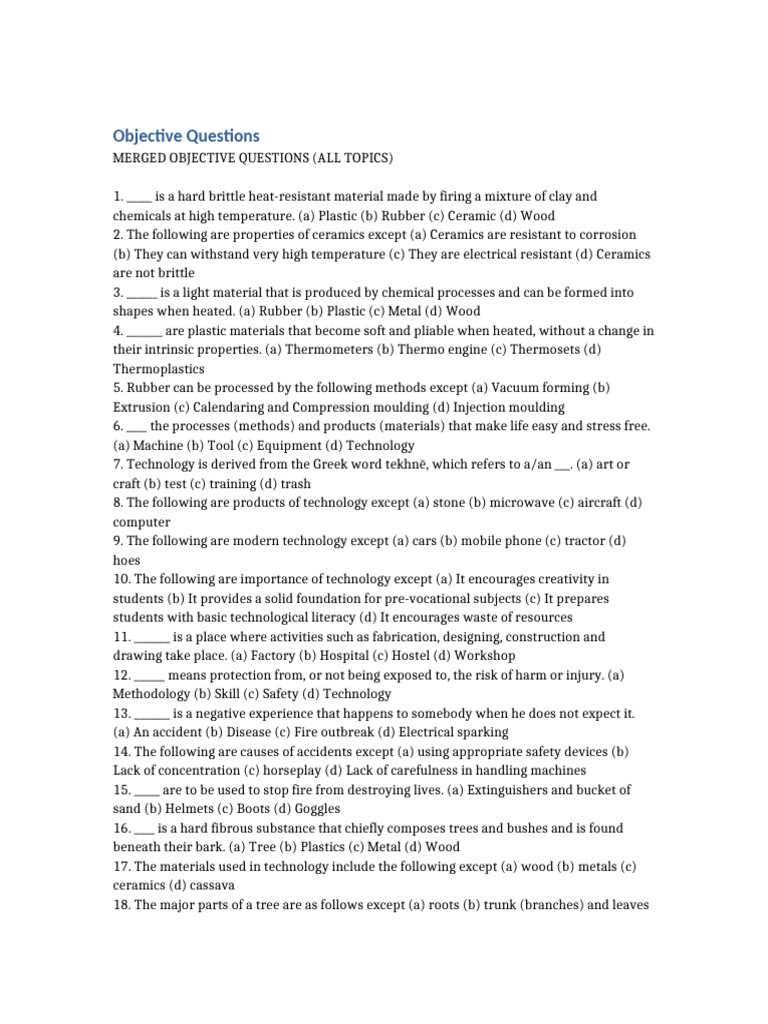 Combined Objective Questions | PDF | Metals | Trees