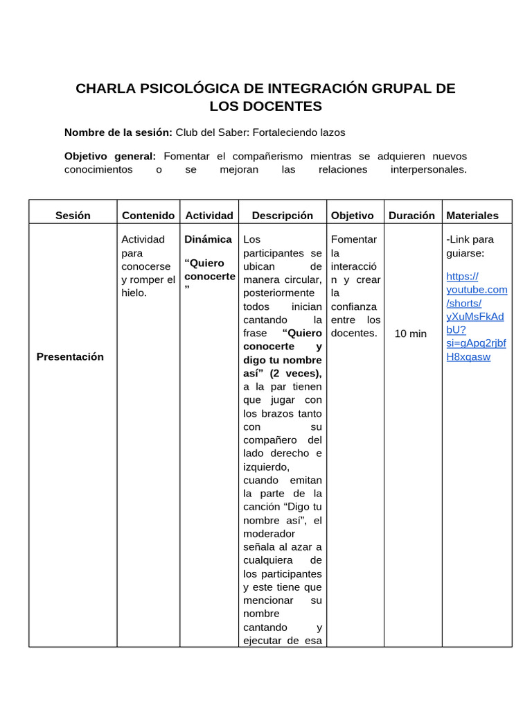 Charla #1 Integracion de Docentes | PDF