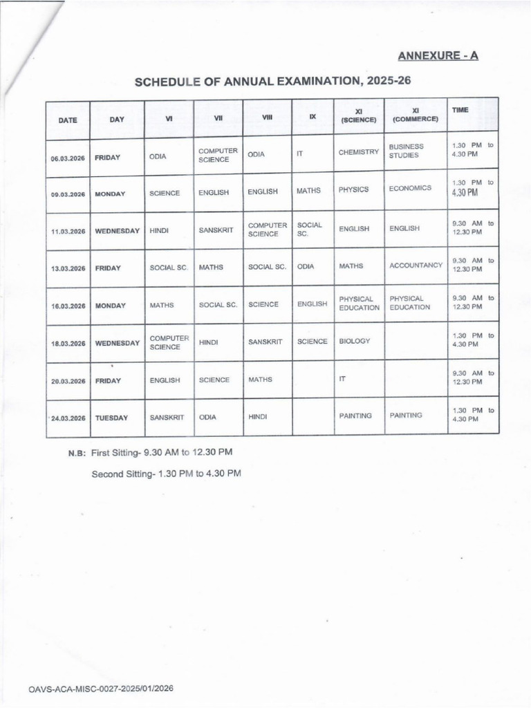Annual Time Table | PDF