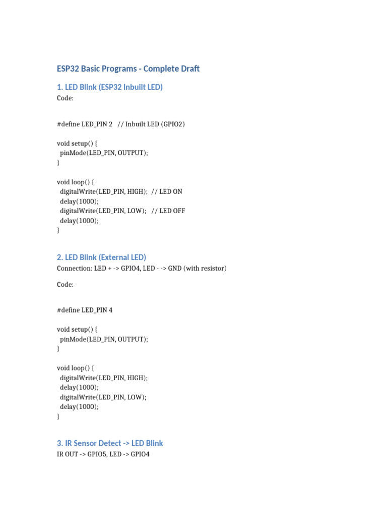 ESP32 All 5 Programs Complete Draft | PDF