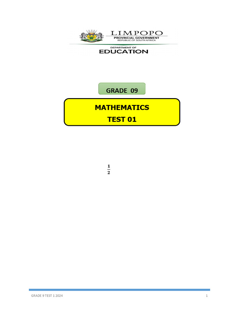 GRADE 9 Maths Test | PDF | Number Theory | Mathematics