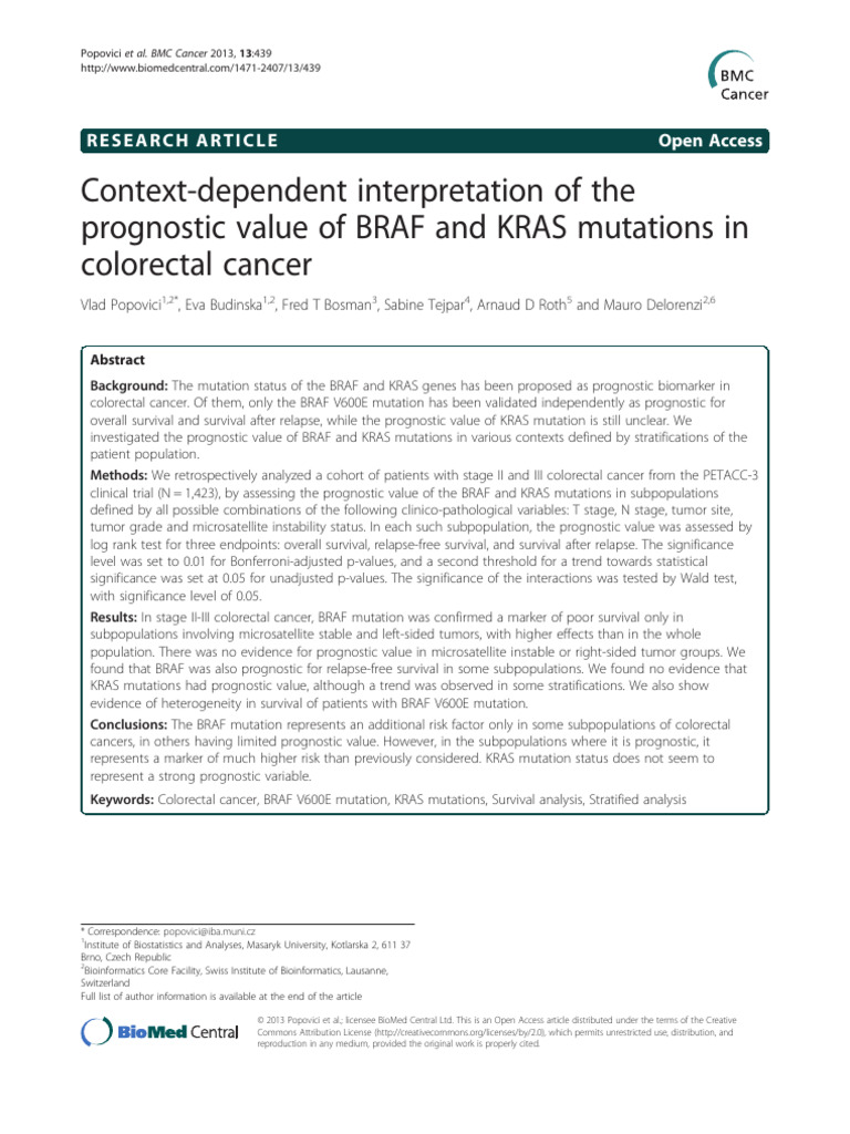 Context-Dependent Interpretation of The Prognostic Value of BRAF and ...