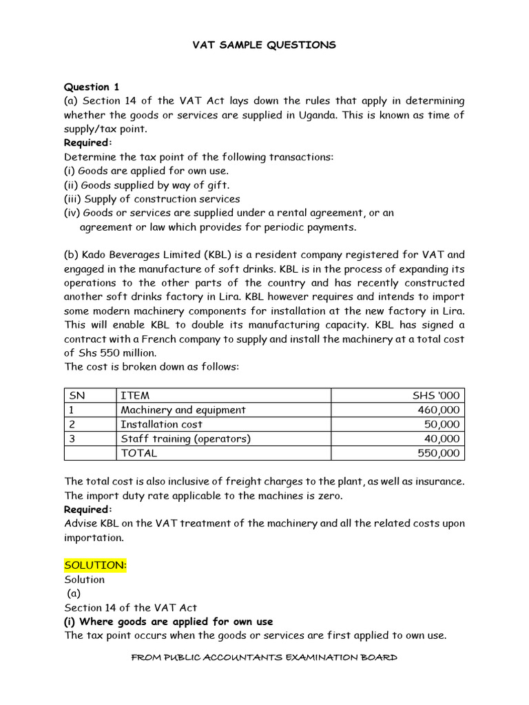Vat Sample Questions | PDF | Value Added Tax | Tax Refund