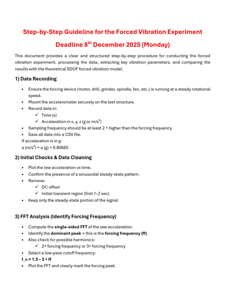 Step-By-Step Guideline For The Forced Vibration Experiment | PDF ...