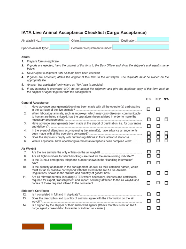 Lar en Live Animals Acceptance Checklist | PDF